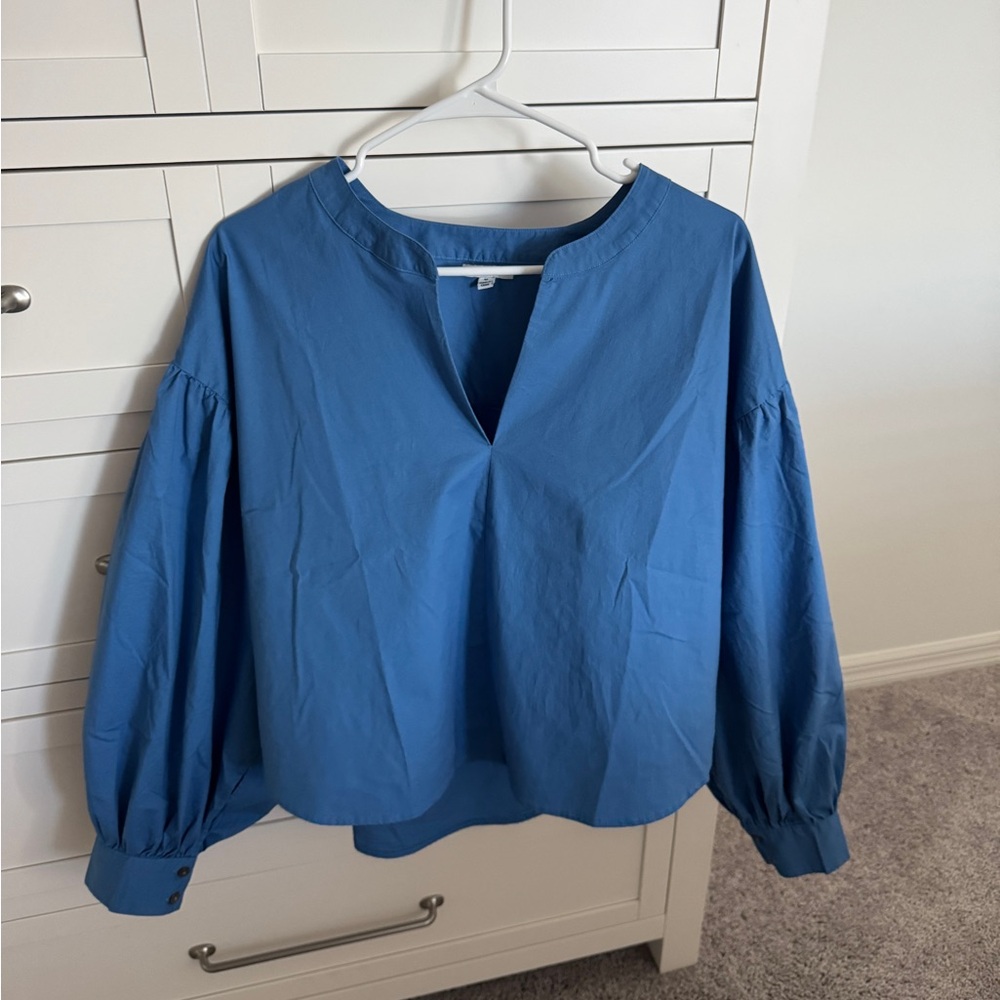 Pistola crop Lou stretch poplin Blue Women's Top blouse M Nordstrom